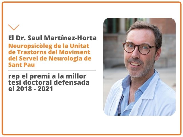 El Dr. Martínez-Horta rep el premi a la millor tesi doctoral defensada el 2018 - 2021