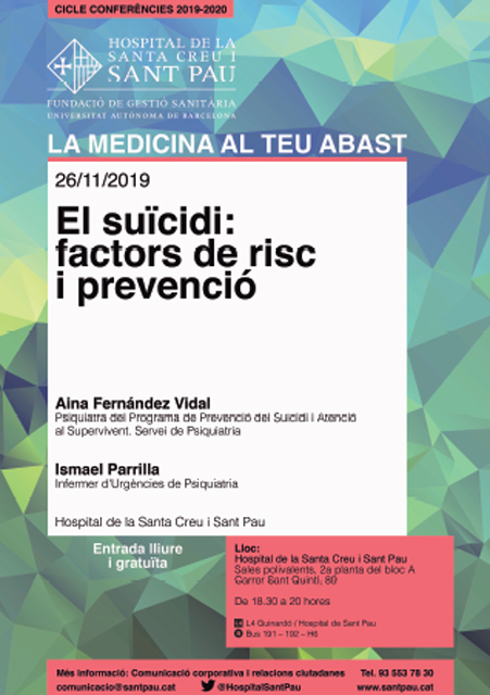 “El suïcidi: factors de risc i prevenció”, una nova sessió del cicle La Medicina al teu abast