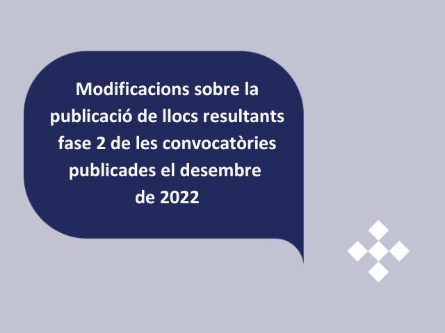 Modificacions sobre la publicació de llocs resultants fase 2 de les convocatòries publicades el desembre de 2022