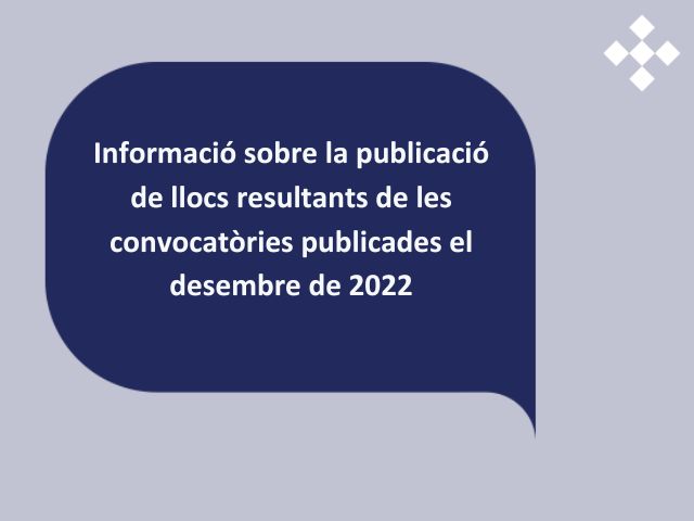 Informació sobre la publicació de llocs resultants de les convocatòries publicades el desembre de 2022